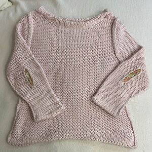 Chic Pink Knit Sweater with Floral Accents One of a Kind